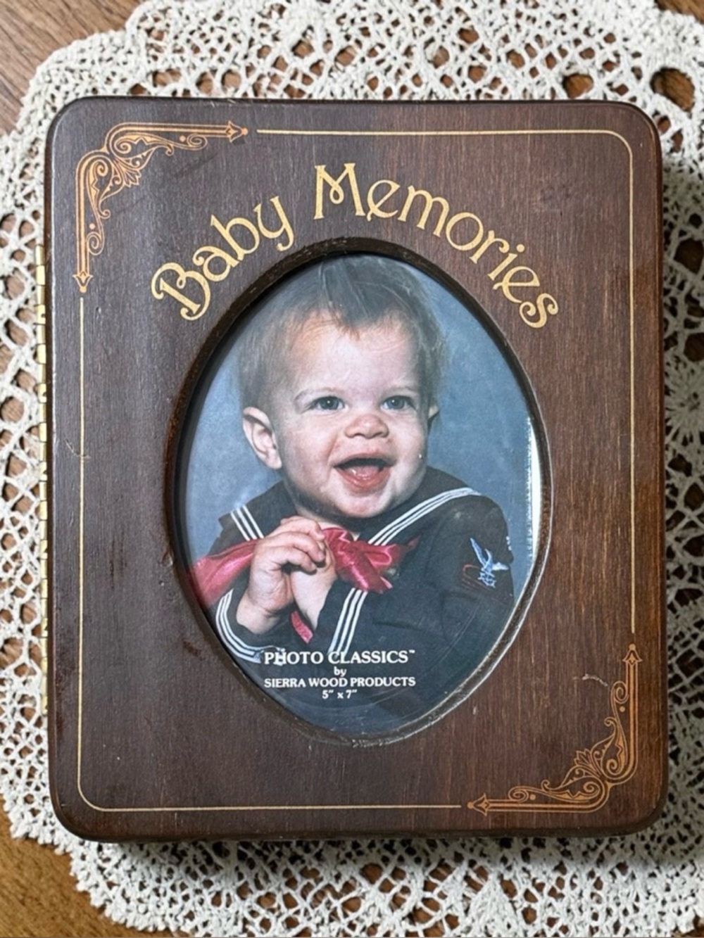 80s Vintage Photo Album Picture Frame Baby Memories Standing Book Wood